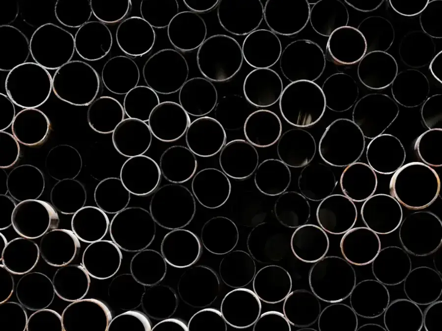Stacked stainless steel pipe ends
